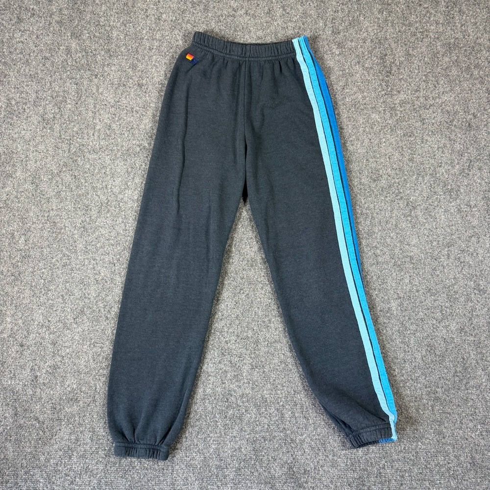 Aviator Nation 5 Stripe Sweatpants Charcoal Blue Youth Kid Size 10 Comfy Casual